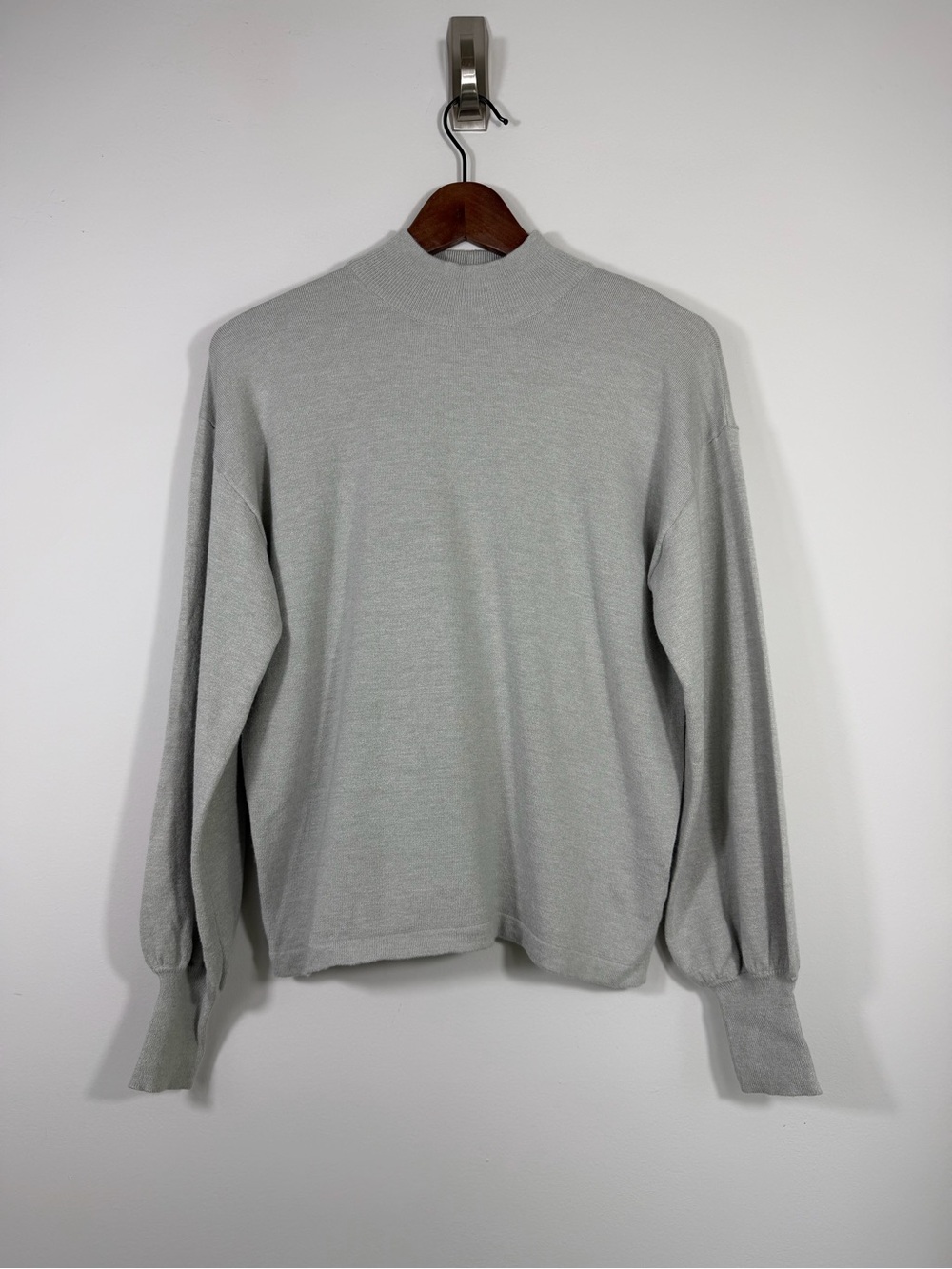 Lascana Women’s US 0/2 Gray Mock Neck Balloon Sleeve Knit Sweater